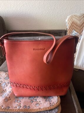 Montana West Rust Leather Shoulder Conceal Carry Bucket Bag